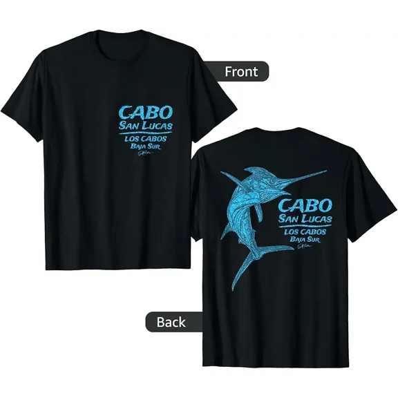 Striped Marlin Fishing Cabo San Lucas Graphic Unisex Fisherman Short Sleeve Summer Vacation T-Shirt
