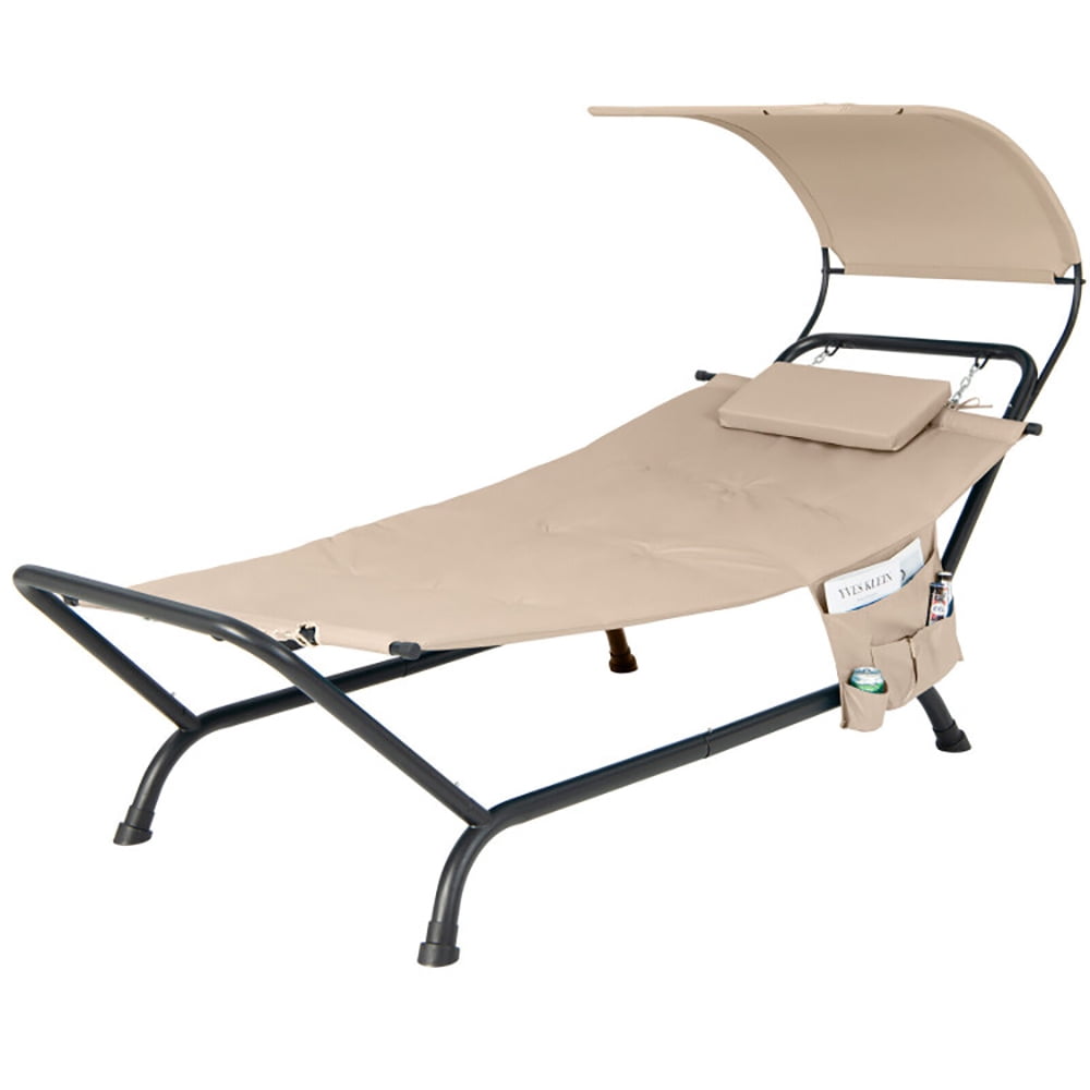 Aimee Lii Patio Hanging Chaise Lounge Chair with Canopy Cushion Pillow and Storage Bag, Patio Loungers, Beige Aimee Lii Patio Hanging Chaise Lounge Chair with Canopy Cushion Pillow and Storage Bag, Patio Loungers, Beige
