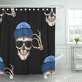 thumbnail image 1 of ABPHQTO Cráneo gótico con gafas y gorra azul Hueso de metal negro Peligro craneal Darkness Dead Juego de cortinas de ducha de baño impermeables 165x180 cm ABPHQTO PKNMT66x72Shower-11566, 1 of 2