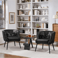 thumbnail image 3 of Renwick Modern Button Tufted Faux Leather Barrel Accent Chair,Black, 3 of 9