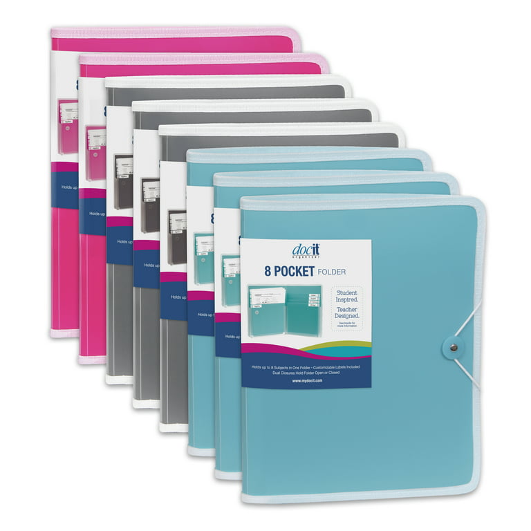 DocIt 8 Pocket Folder, Multi Pocket Folder, 8 Count Assorted