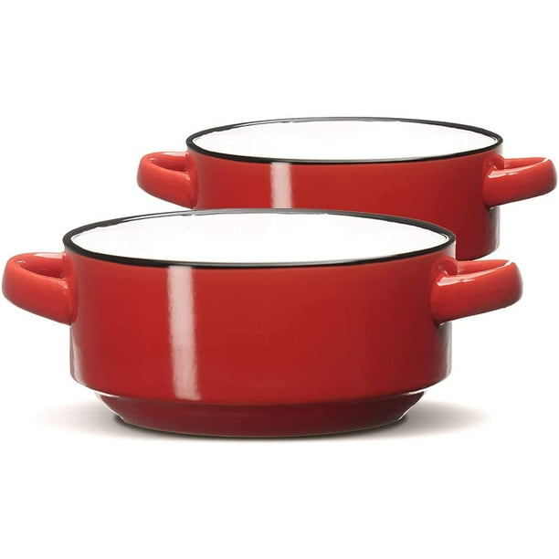 Baking Serving Ceramic Red Soup Bowls with Handles 16 Ounce Set of