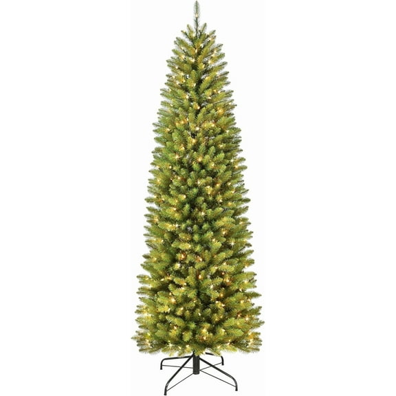 7.5 Foot Pre-Lit Fraser Fir Pencil Artificial Christmas Tree with 350 UL Listed Clear Lights, Green