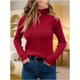thumbnail image 2 of Fall Winter Long Sleeve Slim Pullovers Women Turtleneck Cable Knit Sweaters, 2 of 4