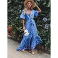 thumbnail image 4 of Vintage Fashion Women Flower Print V-neck Rayon Beach Bohemian Maxi Dress Ladies V Neck Tassel Summer Boho Dresses Robe, 4 of 5