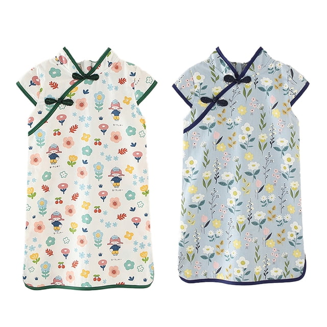 Vestido Qipao Cheongsam para niñas, Vestido Floral de Verano para niñas pequeñas, Vestido Informal para niñas pequeñas, 100 cm