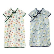 Girls Qipao Cheongsam Dress, Toddler Girls Summer Floral Dress Little Girls Casual Dress,130cm