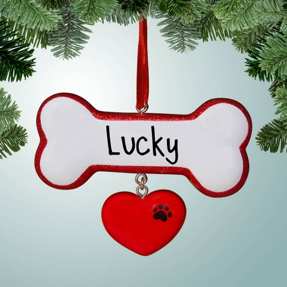 Dog Bone with Hanging Heart - Personalized Christmas Ornament - Perfect Stocking Stuffer - Great Gift Ideas