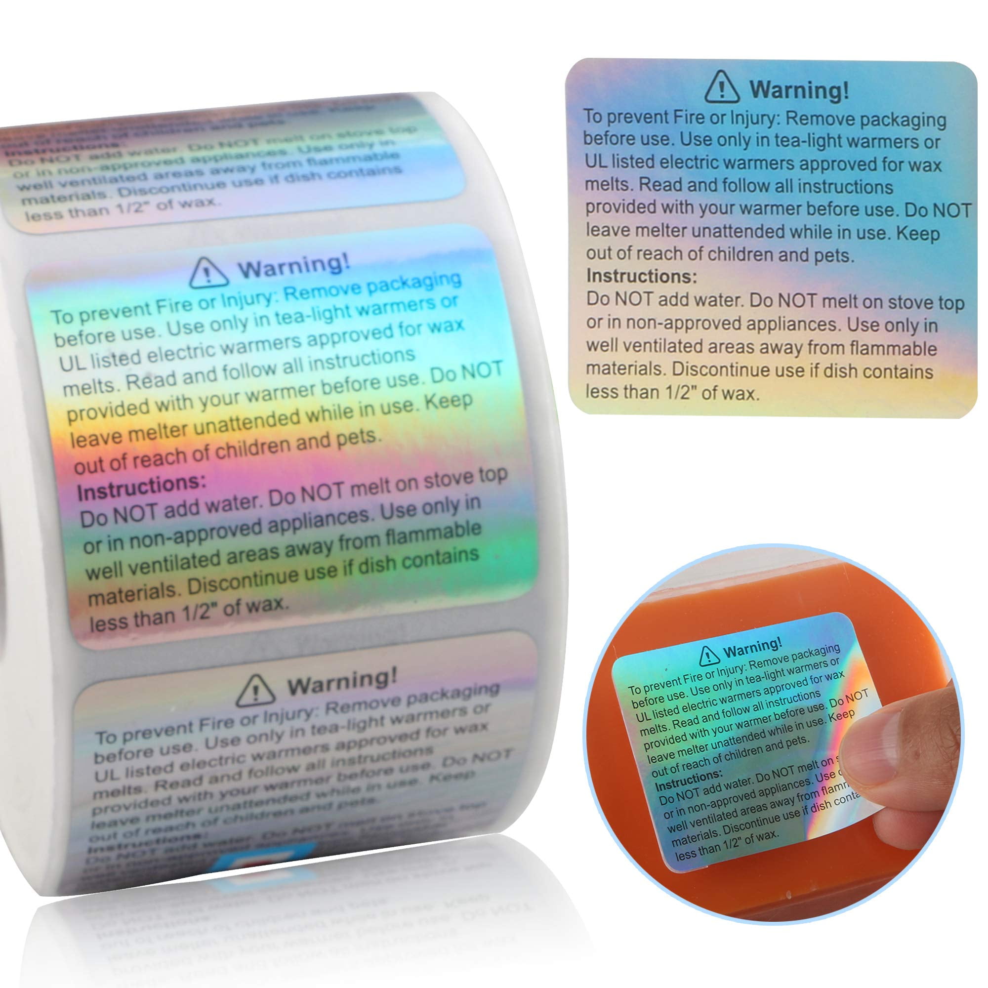 MILIVIXAY 600 Pieces Wax Melt Warning Labels Candle Warning Labels Candle Warning Stickers for Clamshell, 1.8 x 1.5 inches.
