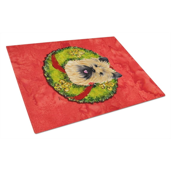 Carolines Treasures SC9081LCB Cairn Terrier Christmas Wreath Glass Cutting Board Large, 12H x 16W, multicolor