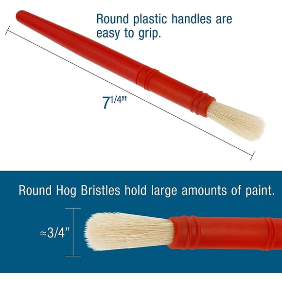 US Art Supply 10 Piece Large Round Chubby Hog Bristle Children's Tempera and Artist Paint Brushes