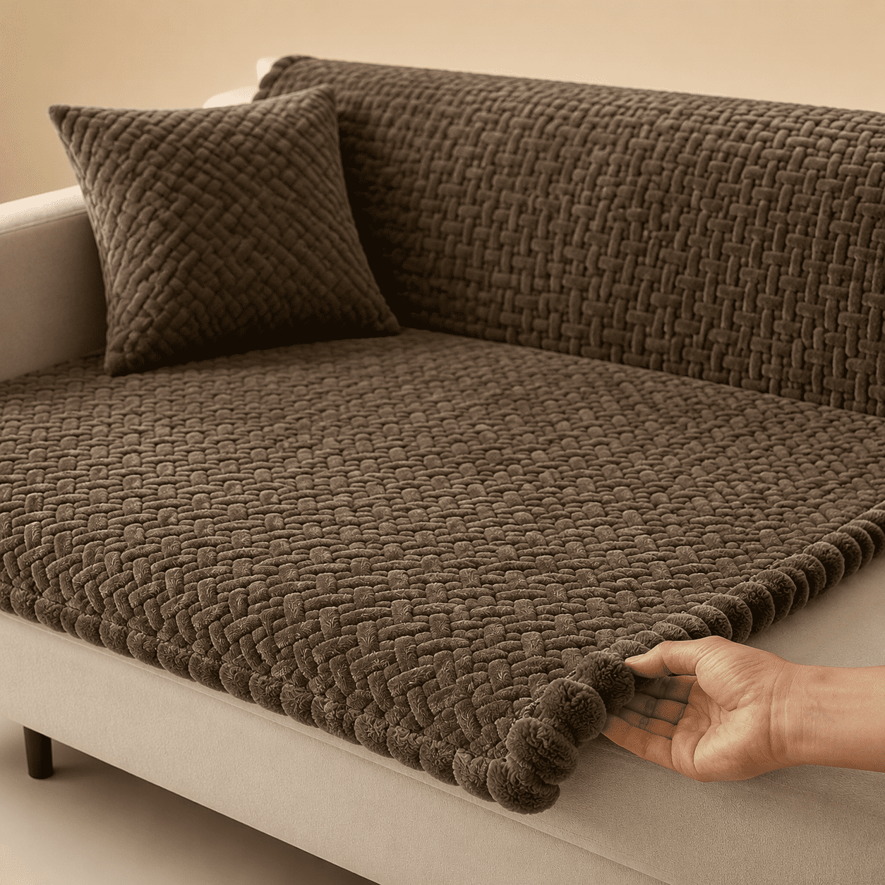 Hb-brown 27.6 x 82.7 Non-Slip Washable Pet Sofa Protector Blanket for 3 Cushion and Sectional Sofas