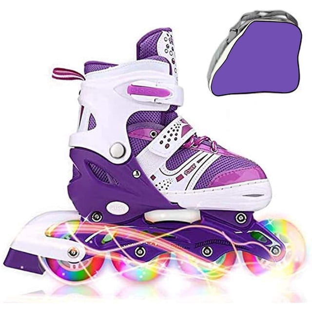 Patins à Roues Alignées Réglables et Clignotants pour Garçons, Filles et Adultes avec Roues Entièrement Lumineuses, Patins à Roulettes d'Extérieur pour Enfants Débutants de 4 à 12 Ans, Hommes et Femmes