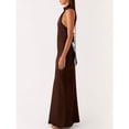 thumbnail image 5 of Brown Silk Halter Neck Maxi Dress With Draped Cowl Back Bodycon Fit Evening Cocktail Party Gown, 5 of 7