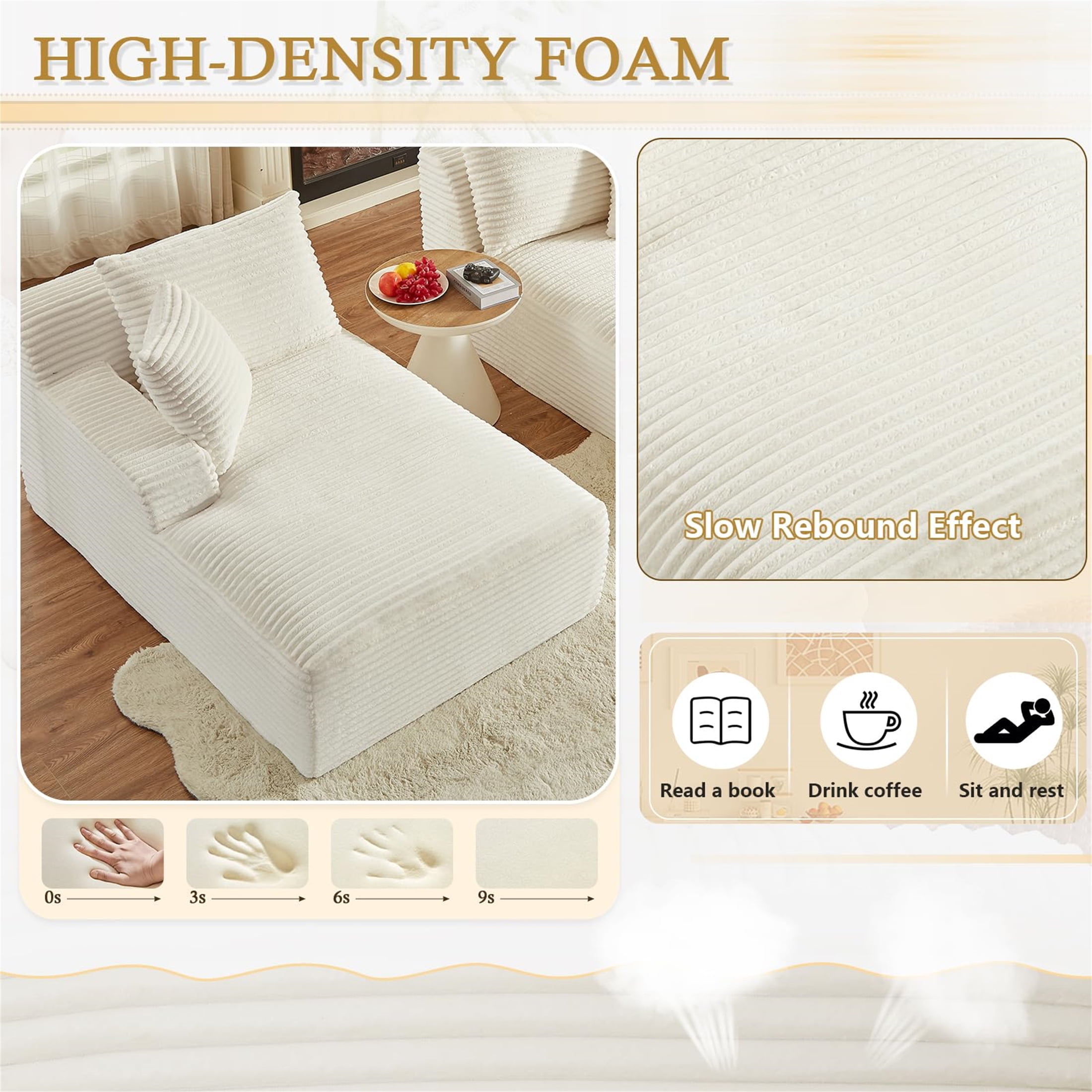 Aukfa 79" Oversized Double Chaise Memory Foam Sleeper Sofa for Living Room Bedroom, Corduroy, Beige