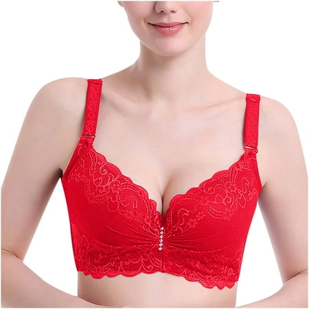 

SOOMLON Womens Push Up Bra Fashion Plus Size Underwire Lace Comfortable Push Up Hollow Out Bra Girls Bra Gym Bras Red L