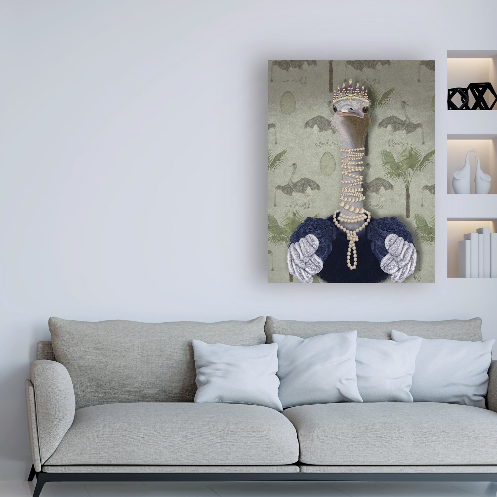 Trademark Fine Art 'Ostrich and Pearls, Portrait' Canvas Art by Fab Funky