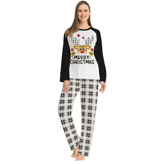Yuanyu Family Matching Christmas Pajamas Sets Dad Mom Kids Deer Printing Parent-child Fitted Cotton Soft Two-piece Pajamas Outfits