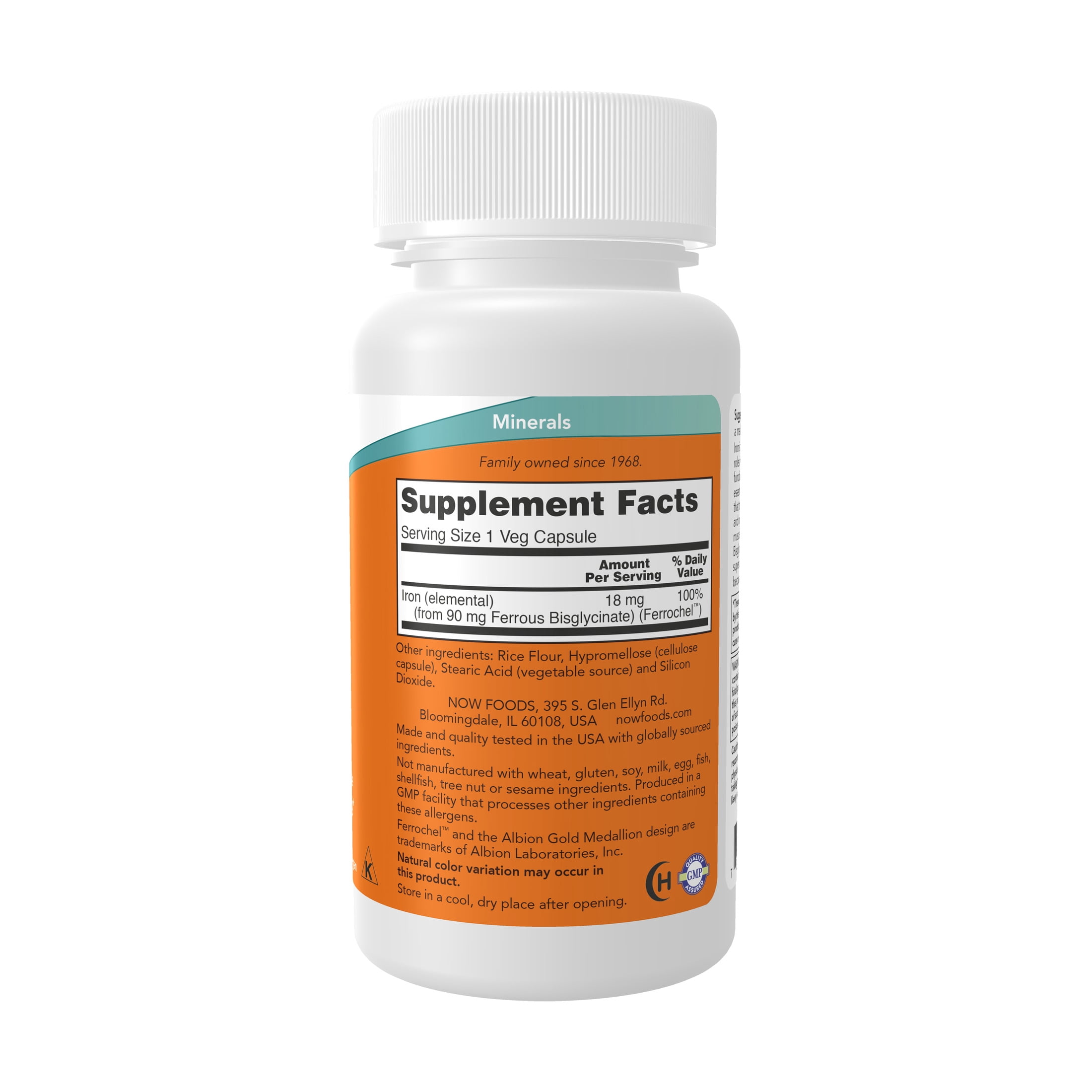 NOW Supplements, Iron 18 mg, Non-Constipating*, Essential Mineral, 120 Veg Capsules