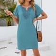 thumbnail image 5 of Levmjia Womens Short Sleeve Nightgown V Neck Lace Trim Solid Color Loose Mini Dress With Side Pockets Home Sleep Casual Lightweight Comfortable Daily Indoor Leisure Wear, 5 of 8