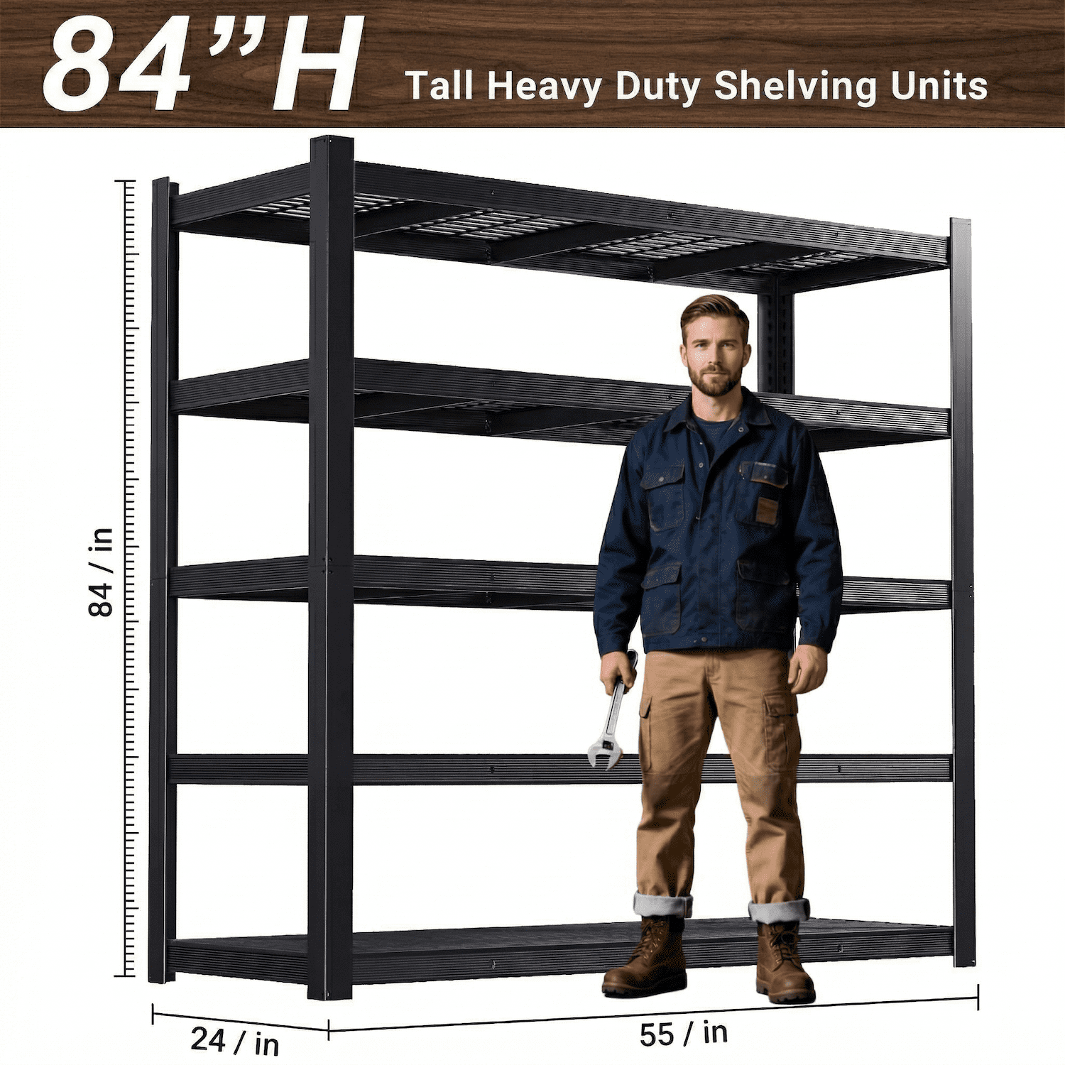 Howcool Heavy Duty Garage Shelving 3050 lbs, 5-Tier Adjustable Metal Storage Shelves, 84" x 24" D x 55" W Large Shelving Unit, Industrial Garage Storage Rack for Basement Warehouse