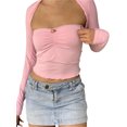 thumbnail image 1 of xiaxaixu Women's Spring Autumn Crop Tops Solid Color Long Sleeve Square Neck Slim T-shirt, 1 of 5