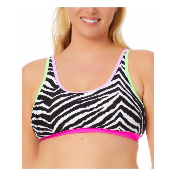 California Waves Womens Plus Zebra-Print Removable Padding Bikini Swim top