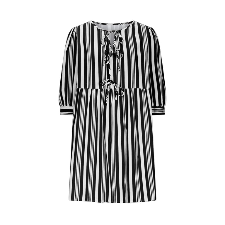 bebe black white striped dress Petit Bebe Girl's Pink Stripe Dress with Crab Smocking main image 1