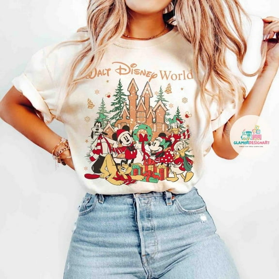 Retro Walt Disney World Christmas Shirt, Mickey and Friends Chistmas Shirt,Natural Color,Size XL