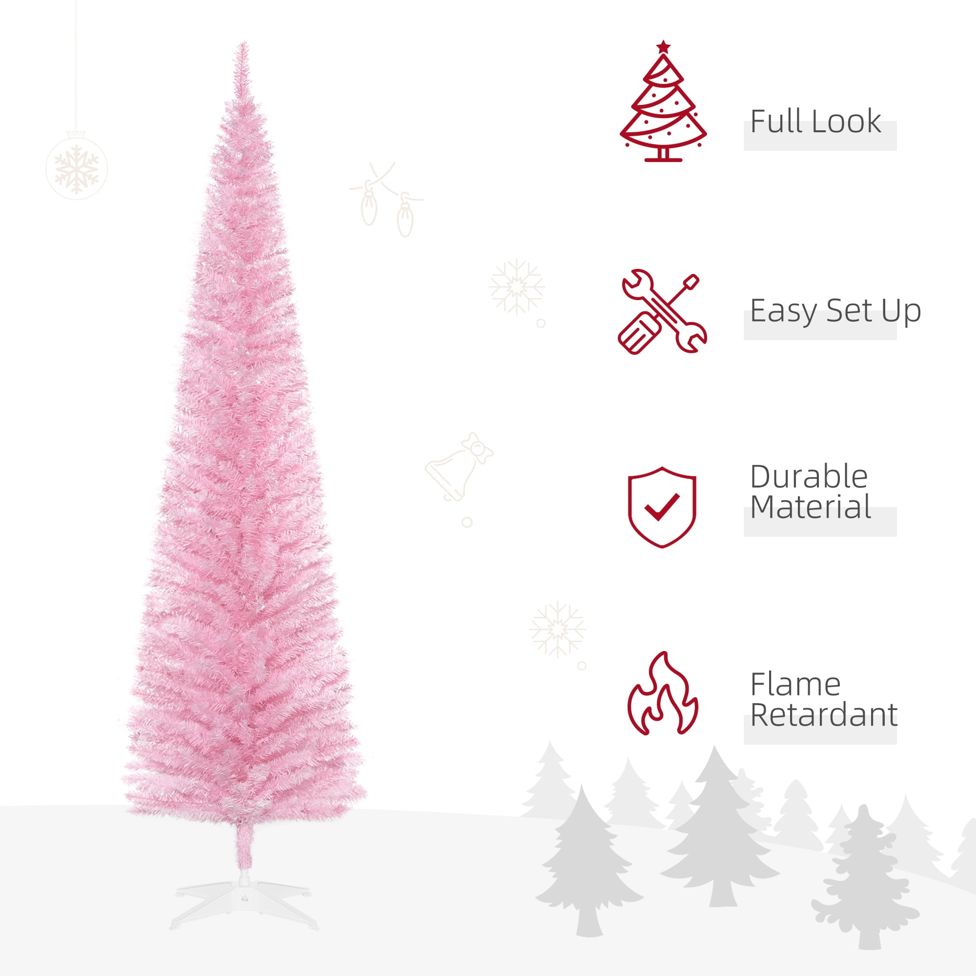 Astoutdoor Artificial Christmas Tree, Pink, Plastic, 7 ft, Slim Pencil Style, 499 Tips