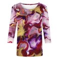 thumbnail image 4 of Dyegold 3/4 Sleeve Tops For Women Summer Round Neck Dressy Casual Vintage Floral Print Shirts Plus Size Trendy Blouses Tunic, 4 of 5