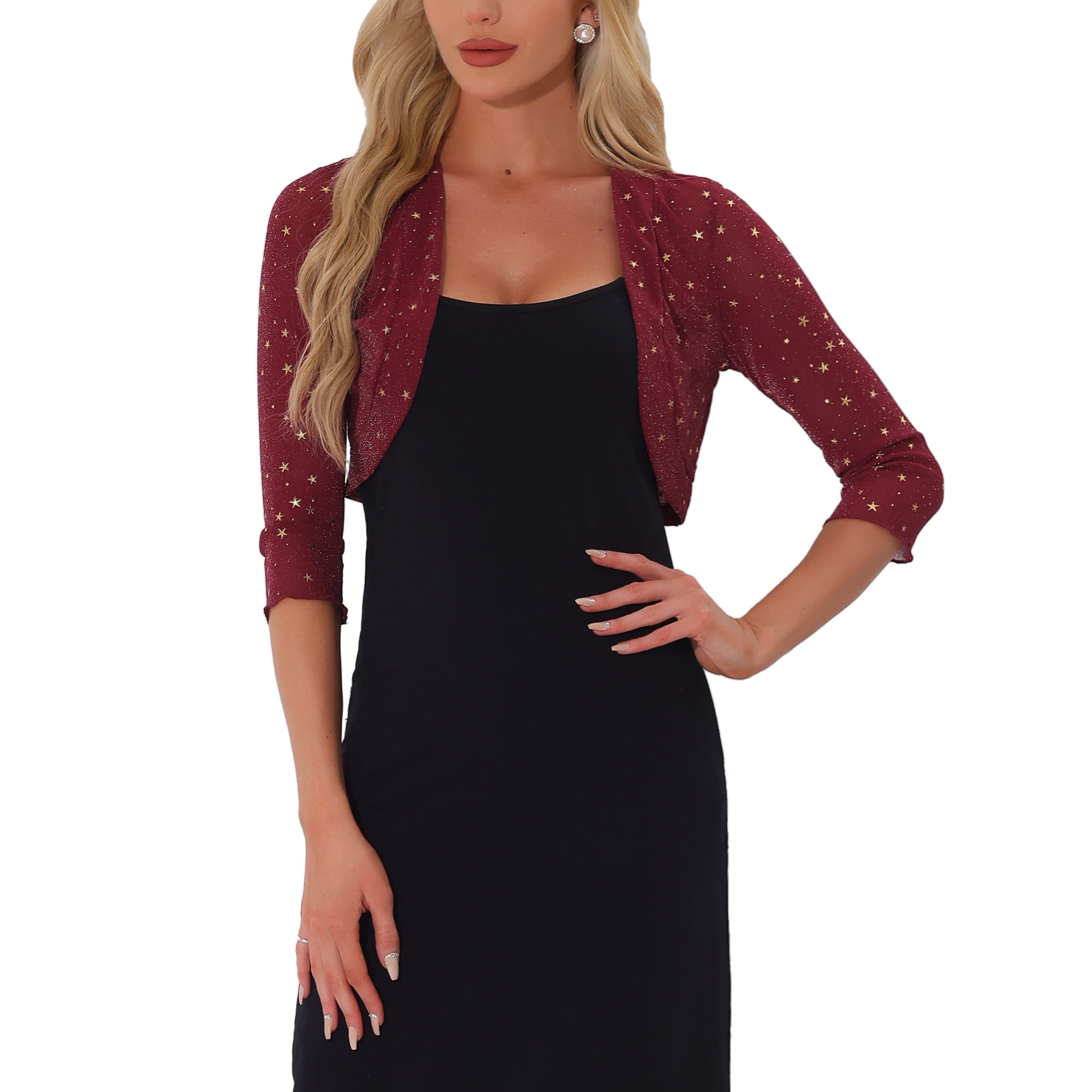 INSPIRE CHIC Star Mesh Cardigan for Women's Metallic Long Sleeve