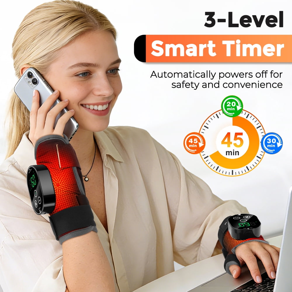 FlareMore Cordless Heated Wrist Brace with Vibration, Rechargeable Wrist Heating Pad Wrap, 3 Heat Levels, Adjustable Support with Thumb, for Work, Workout & Daily Use