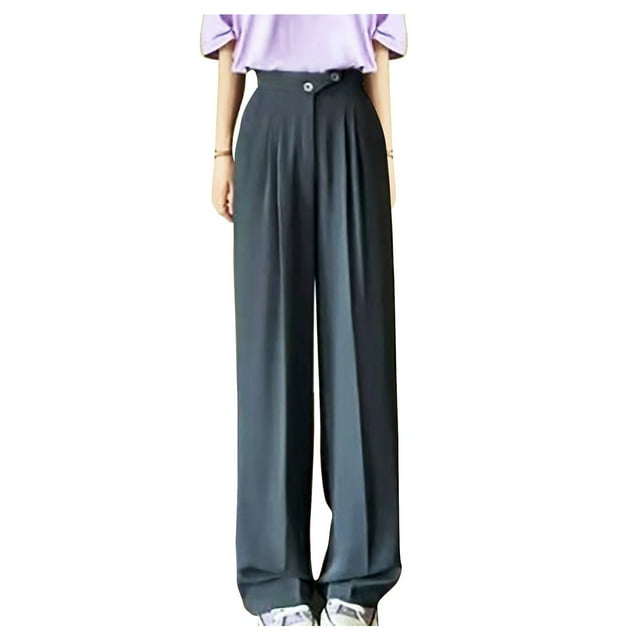 Timegard Formal Pants for Women Straight Leg High Waist Button Fall Work Office Casual Pants Lightweight