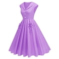 thumbnail image 4 of Cap Sleeve Lapel 50s Style Dresses for Women Vintage 1950s Retro Rockabilly Prom Tea Party Swing Dress with Pockets, Guest Dresses for Women(Purple,XXL), 4 of 8