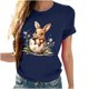 thumbnail image 4 of Tops de Cuello Alto para las Mujeres Amante Impreso Camiseta Cuello Redondo Manga Corta, Poliéster Spandex, 4 of 7