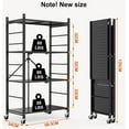 thumbnail image 6 of Storage Shelves with 20 Hooks, 4-Tier Foldable Shelves for Storage, Folding Shelf Unit Pantry Shelves with Wheels, Metal Shelving Storage Rack Shelf for Kitchen Garage Home, Black - No Assembly, 6 of 14