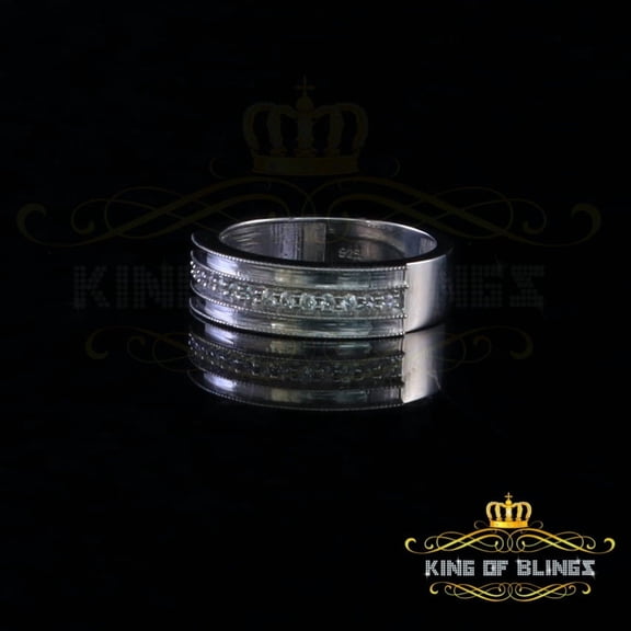 King of Bling's 925 Sterling White Silver Round Cubic Zirconia 0.50ct Fashion Men's Ring Size 10