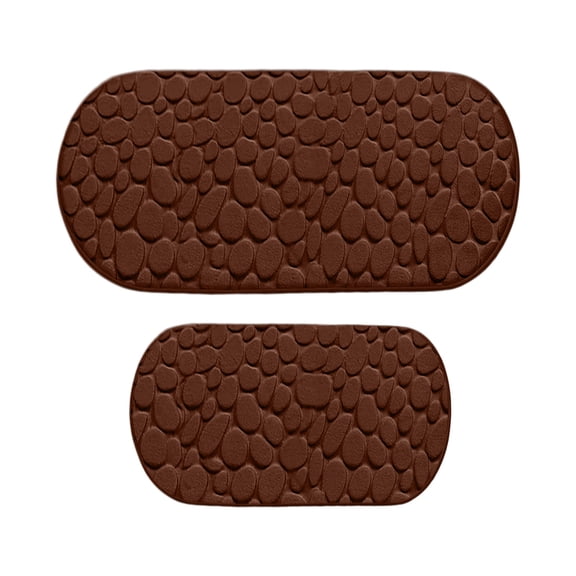 Oioii 47.2IN 2 Pieces Memory Foam Bath Mat, Cobblestones Bathroom Rugs, Super Water Absorbent Non-Slip Mats, Machine Washable for Bathroom Shower Room.,Brown