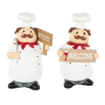 5", 8"H White Polystone Kitchen Decorative Figurine Chef Sculpture with Welcome Signs, by DecMode (2 Count)