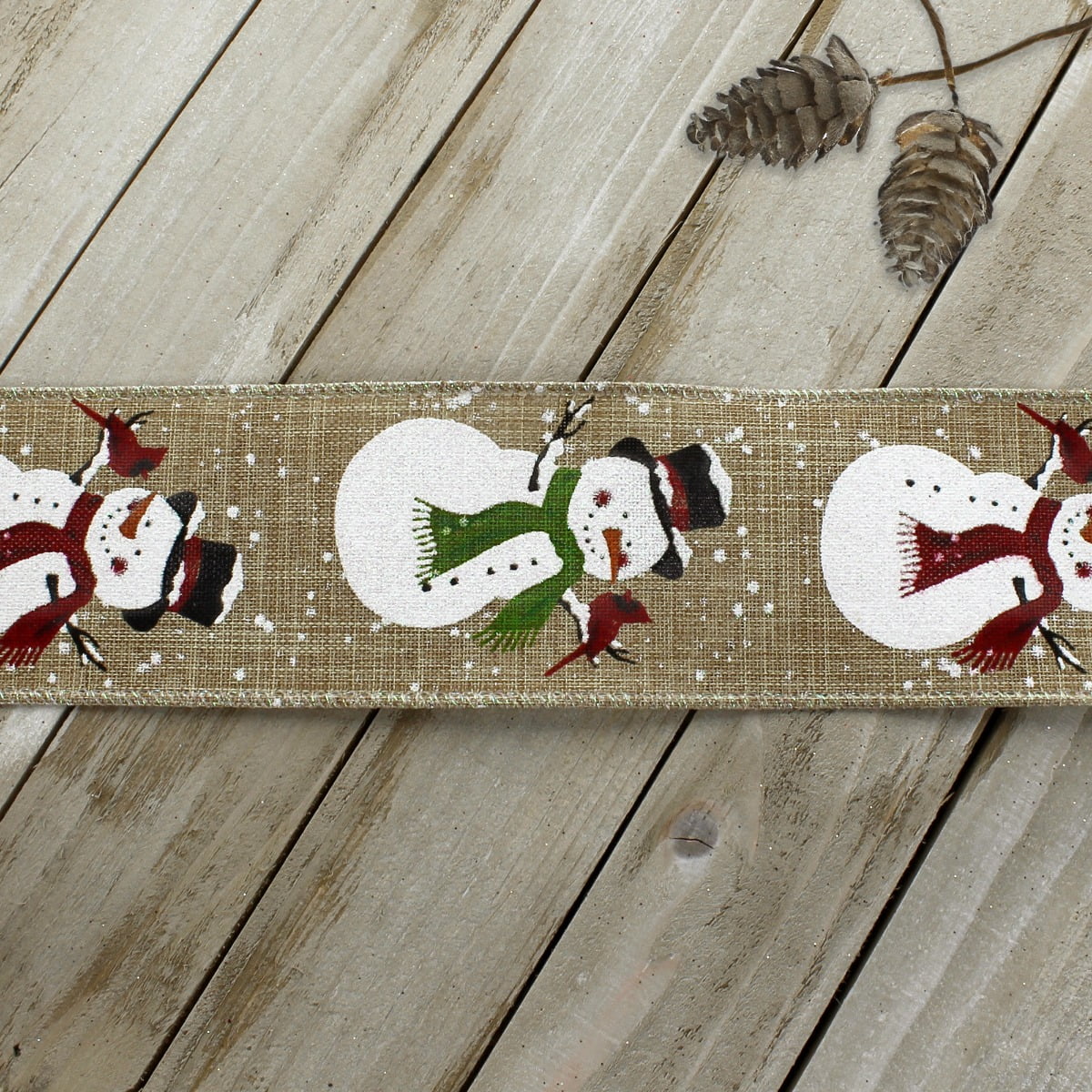 Ribbon Traditions Snowman/Cardinal Wired Ribbon  2 1/2" by 10 Yards - Natural