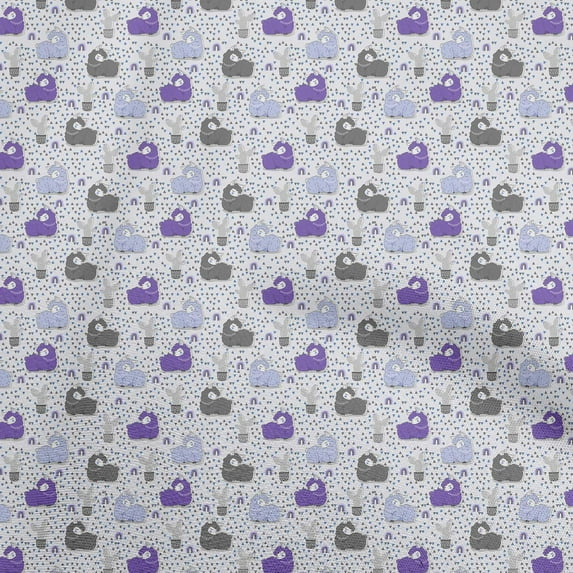oneOone Cotton Poplin Twill Purple Fabric Asian Kaawaii Llama With Cactus Diy Clothing Quilting Fabric Print Fabric By Yard 56 Inch Wide