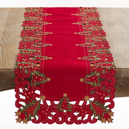 Beaded Christmas Table Runner Fennco Styles Pandora Collection Holiday Christmas Tree Tablecloth - 2 Colors (Red, 16