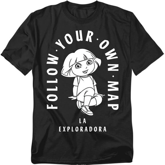 Popfunk Dora The Explorer Follow Your Own Map Unisex Adult T Shirt, Black, Small