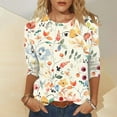 thumbnail image 2 of HKEJIAOI T-Shirts à Manches 3/4 pour Femmes à Imprimé Floral, Col Rond, Coupe Ample, T-Shirts Décontractés Mode, Chandails à Enfiler, Beige 3TG, 2 of 5
