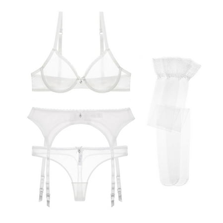 

Varsbaby Women s Mesh Bra Garter Belt and Stockings Lingerie Set