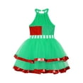thumbnail image 4 of YEAHDOR Girls Christmas Elf Costume Sparkle Sequins Ballet Tutus Halter Sleeveless Dance Skating Leotard Dress Green 16, 4 of 5
