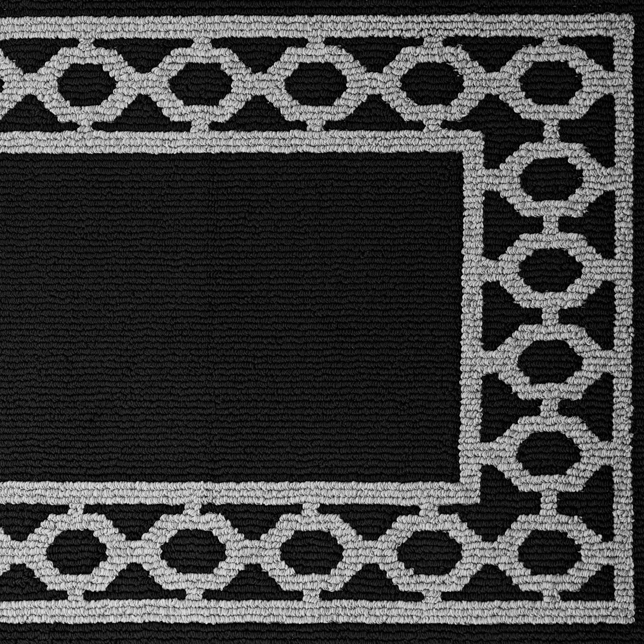 Washable Skid-Resistant Runner Rug, Trellis Border , Black and Twisted Grey , 26" x 45"