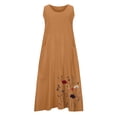thumbnail image 5 of Floleo Robe d'Été pour Femmes à Col Rond, Motifs de Fleurs et d'Herbe avec Poches, Confortable et Portable, Uniforme de Travail de Bureau pour Sports de Plein Air (Marron, TG), 5 of 5