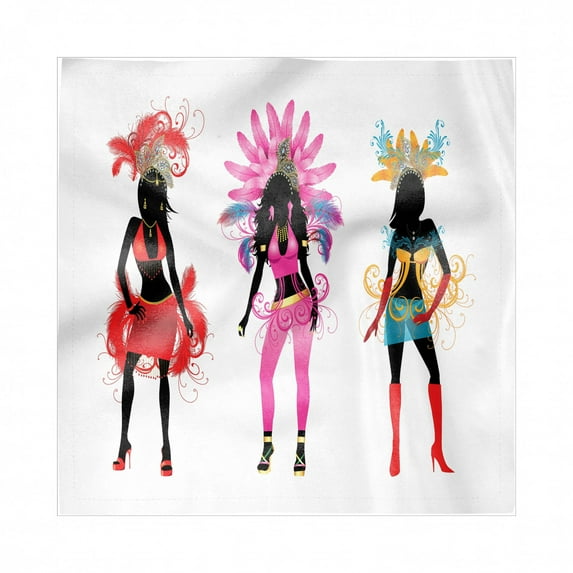 Fashion Decorative Satin Napkins Set of 4, Colorful Woman Silhouettes in Cheerful Flourish Carnival Clothes Print, Square Fabric Party & Dinner Napkin, 12", Multicolor, by Ambesonne